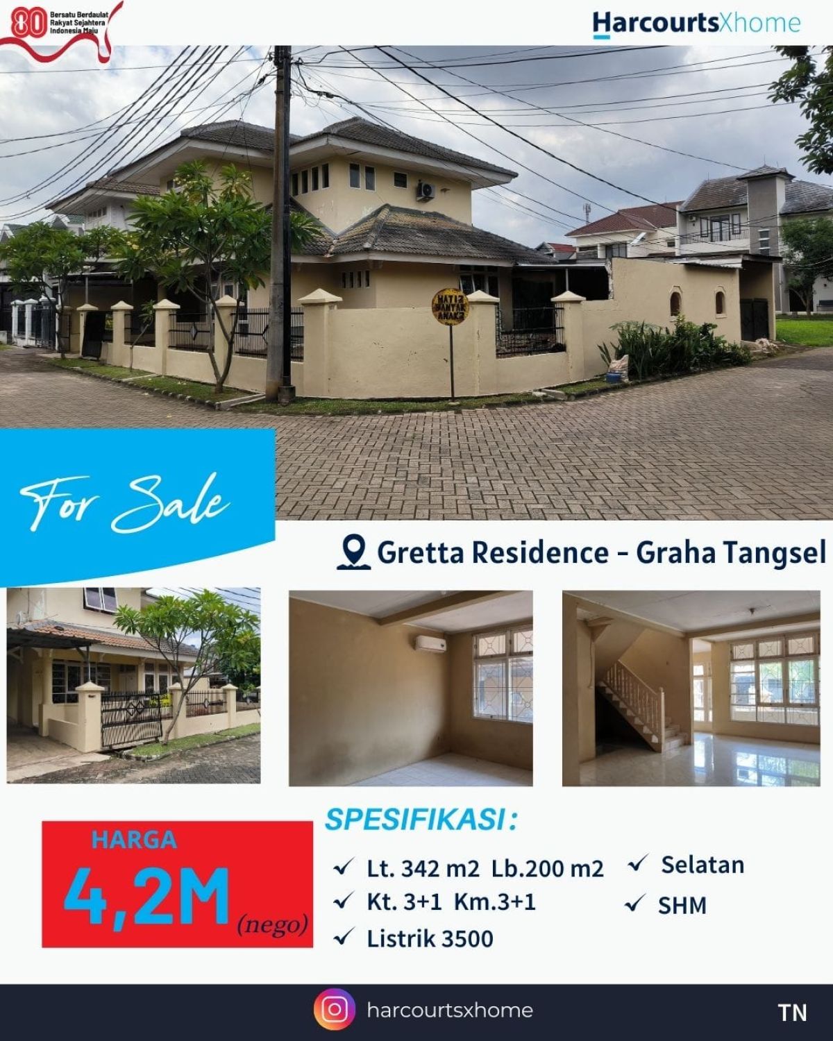 Dijual rumah 2 lantai di Gretta Residence Graha Raya Tangerang Selatan