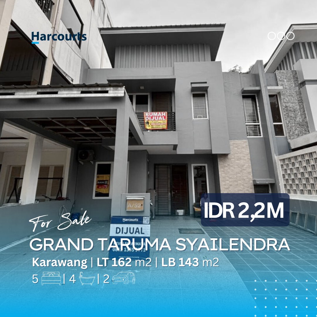 Rumah 2 Lantai Grand Taruma Cluster Syailendra Bebas Banjir SHM