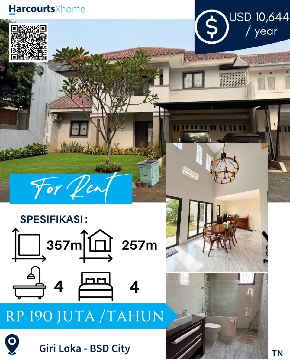 Disewakan Rumah Besar Halaman Luas di BSD Giri Loka - Foto 11