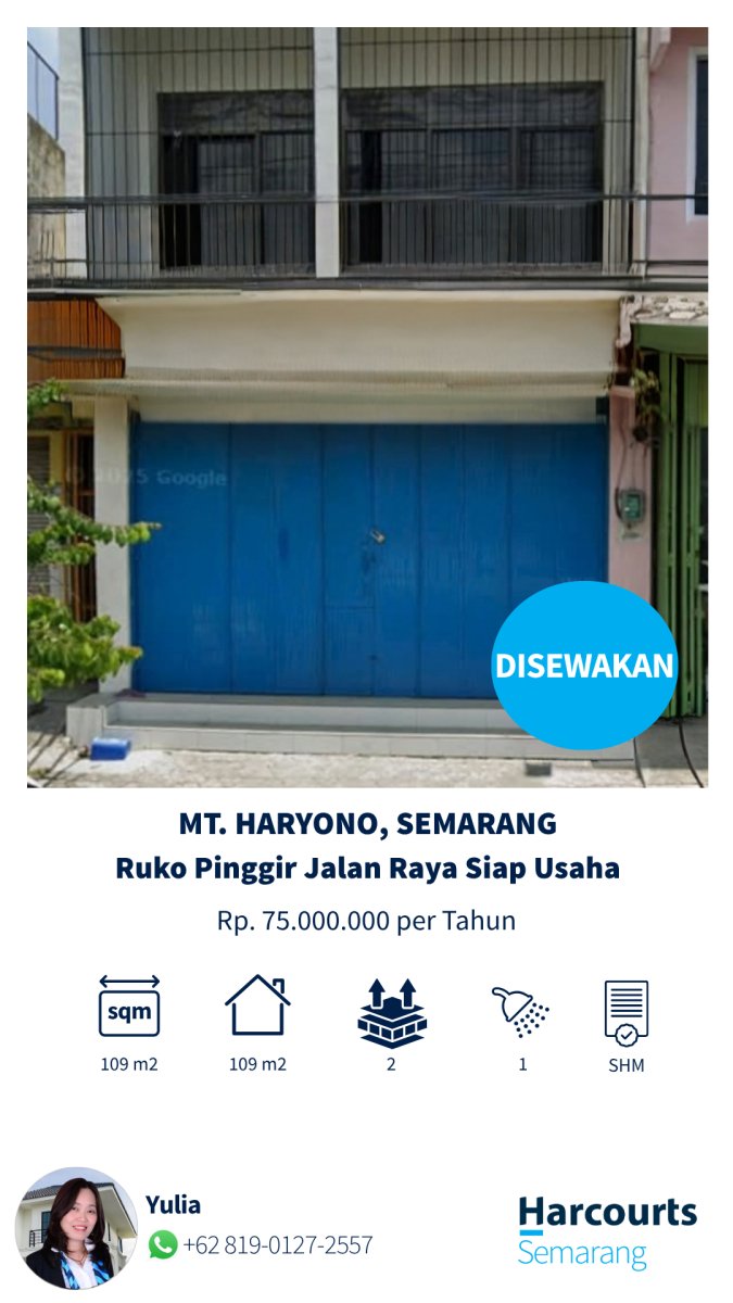 Disewakan Ruko Siap Usaha Pinggir Jalan Besar Mt Haryono, Semarang - Properti | Harcourts