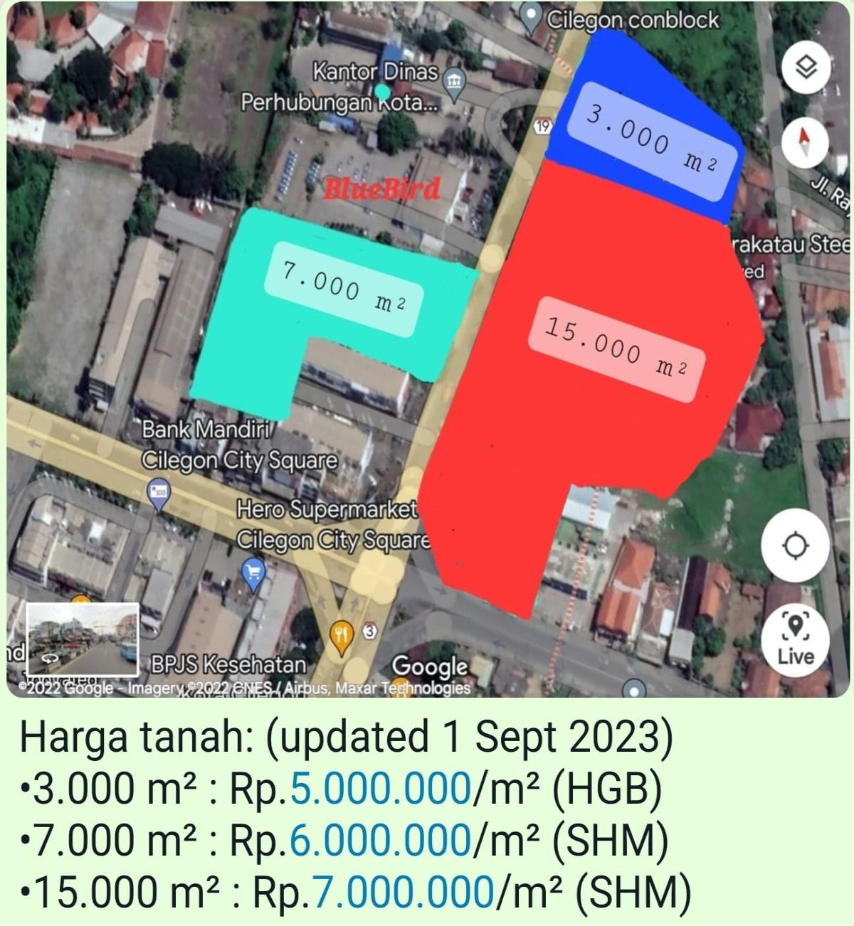 Lahan  komersial ditengah kota Cilegon, dekat gerbang tol, ditepi jalan raya. Cocok untuk Pertokoan, Mqll. hotel, perumahan
