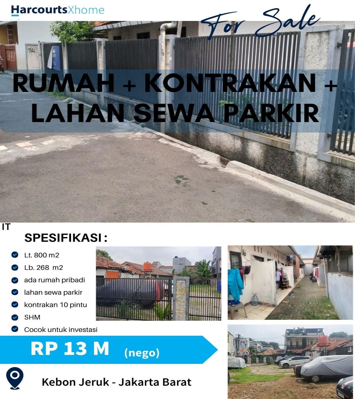Dijual Rumah dan Kontrakan serta Sewa Lahan Parkir Di kebon Jeruk Jakarta Barat